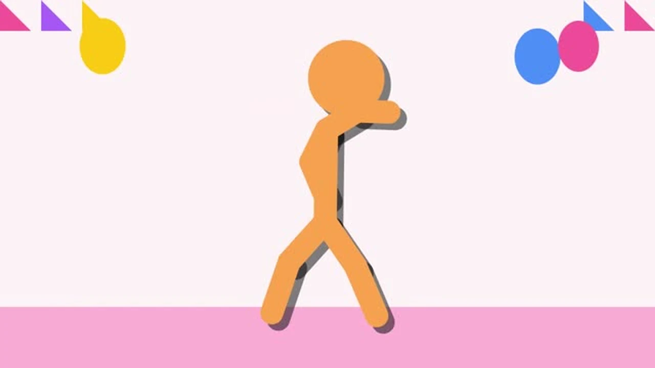 Orange stick figure dancing with musical notes