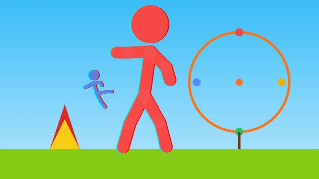 Stick figures in an animated scene